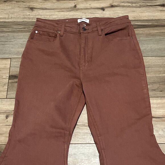 Shyanne Tulip Hem Super Flare Jeans SZ 33 x 32 Red Clay Brown High Rise Stretch - Picture 2 of 13
